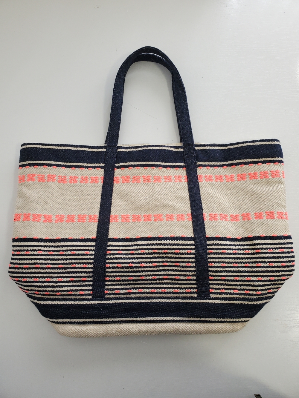 GAP Navy, Cream & Coral Striped Canvas Tote